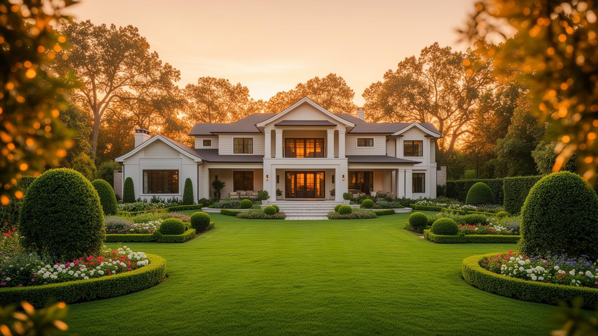 Beautiful home with manicured lawn and professional landscaping